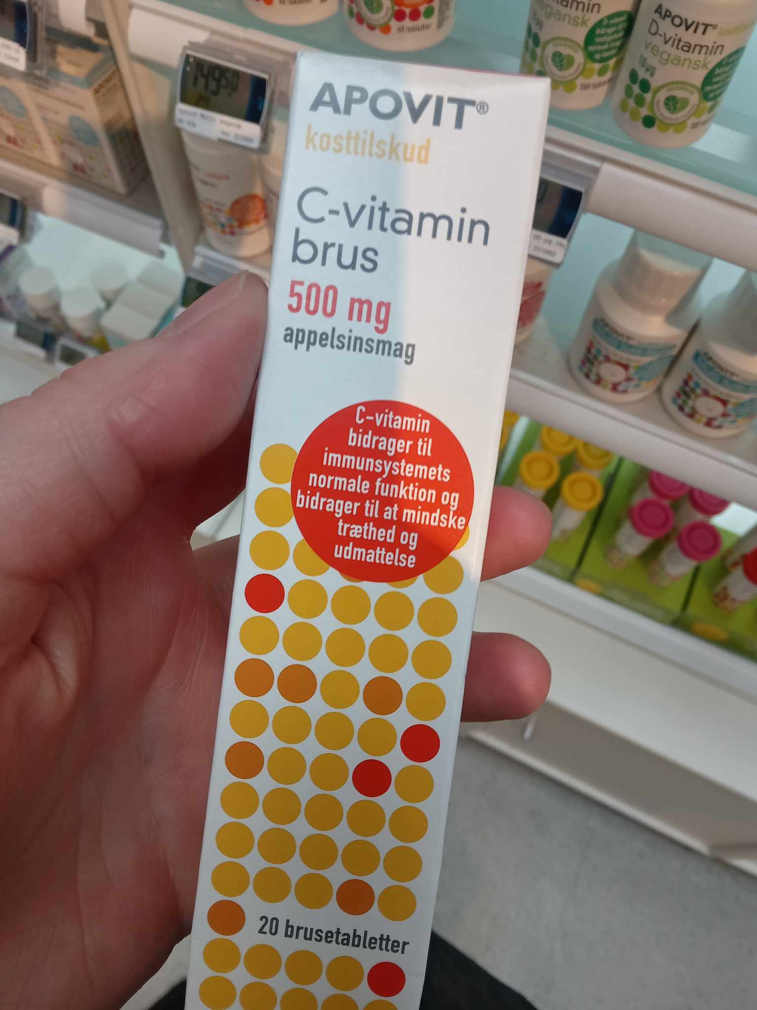 Apovit C-vitamin brusetabletter med appelsinsmag indeholder Aspartam