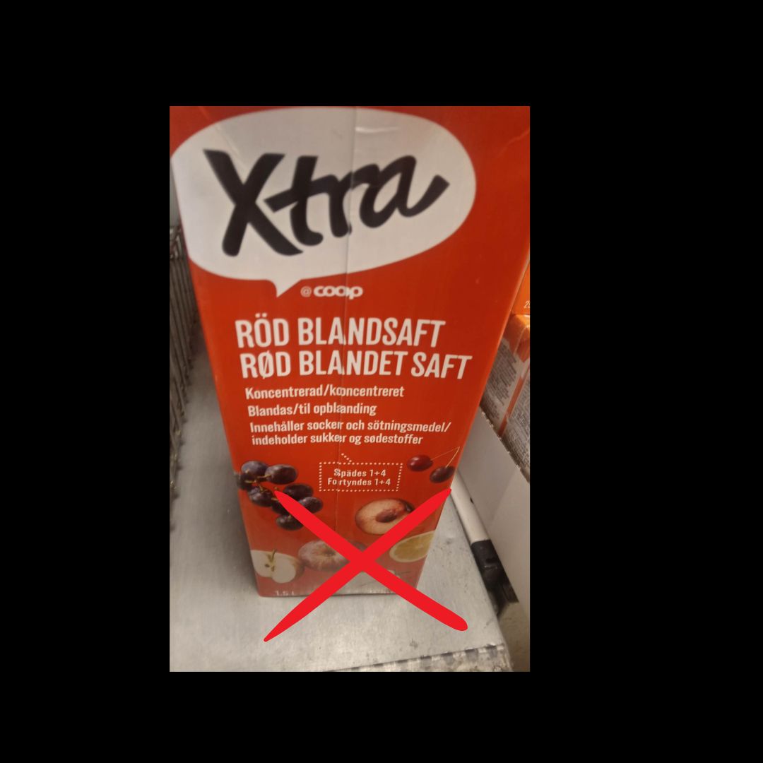 X-tra  blandet saft indeholder Aspartam